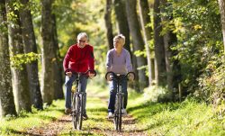 Seniors exercising with bicycle
